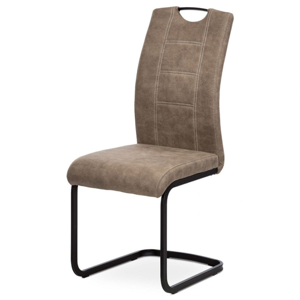 Autronic Jedálenská stolička, hľuzovková látka v dekore vintage kože, biele prešitie, kov-čierny lak DCL-413 LAN3